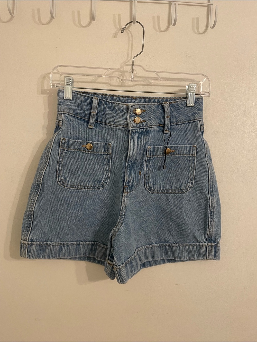 Zara High-Rise Light Blue Denim Shorts with Front Patch Pockets
